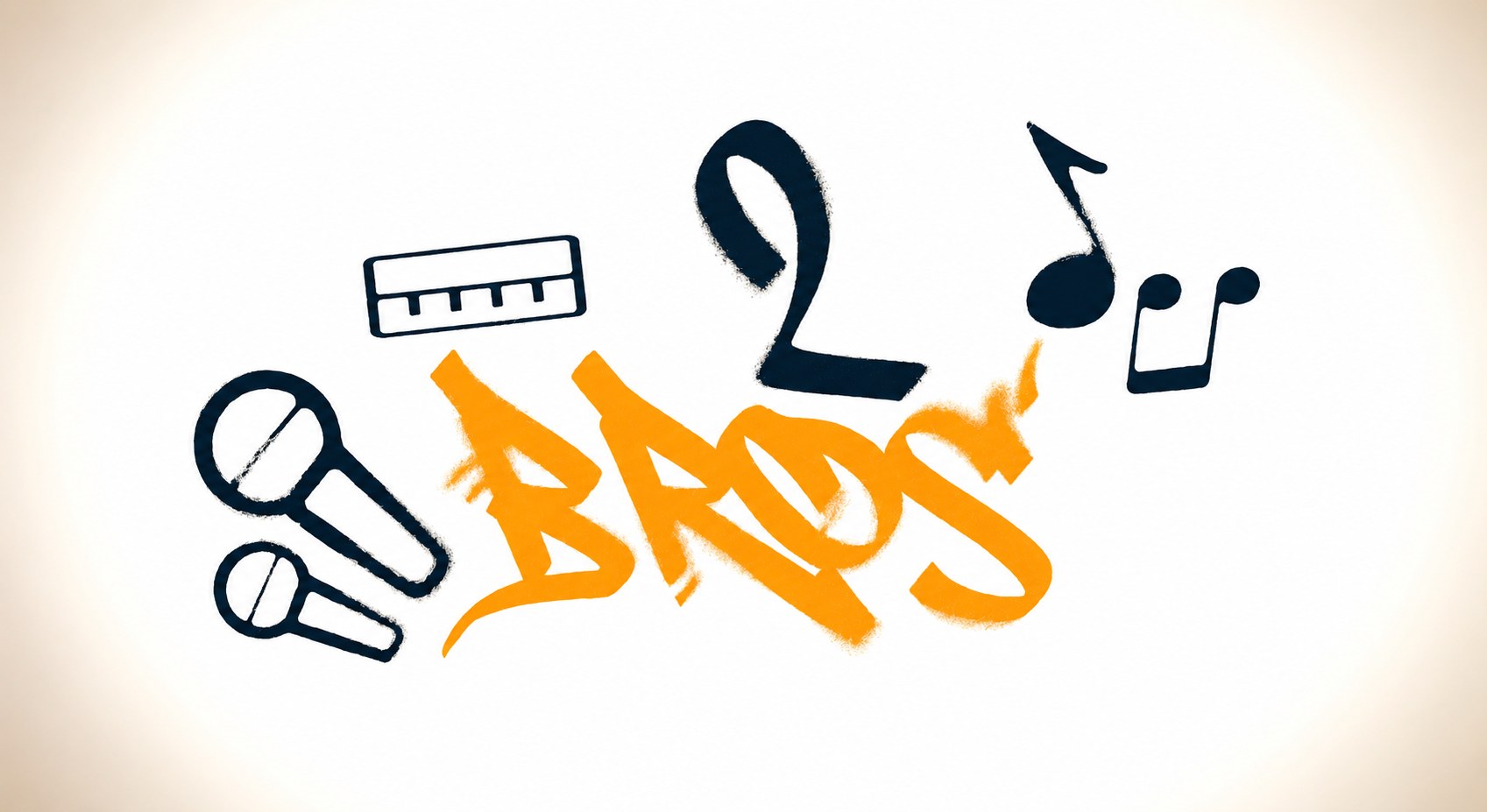 Logo graffiti du court-métrage 2 Bros : le nom peint à la bombe, entouré de micros et de notes de musique
